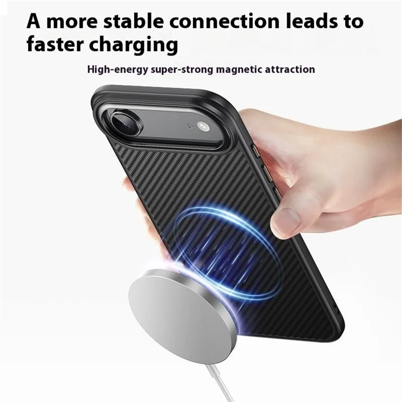 Für iPhone 17 Magnetische Lufthülle, kompatibel mit MagSafe, Karbonfaser-Optik, PC + TPU Schutzhülle - Schwarz