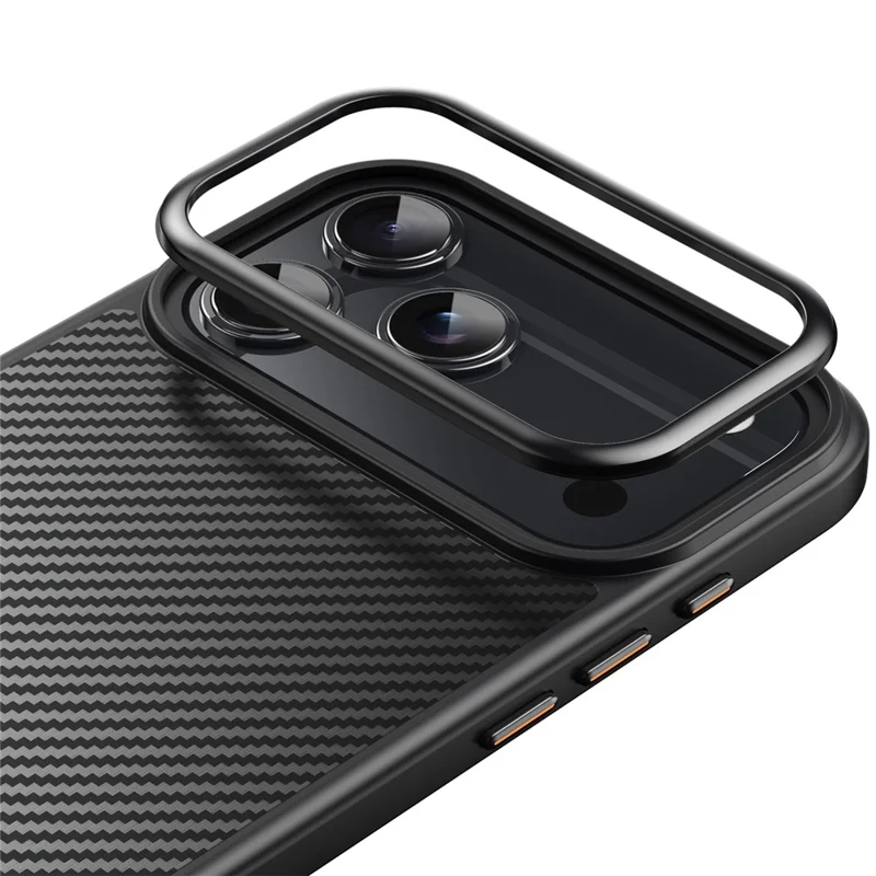 For iPhone 17 Pro Magnetic Case Compatible with MagSafe Carbon Fiber Texture PC + TPU Cover - Black