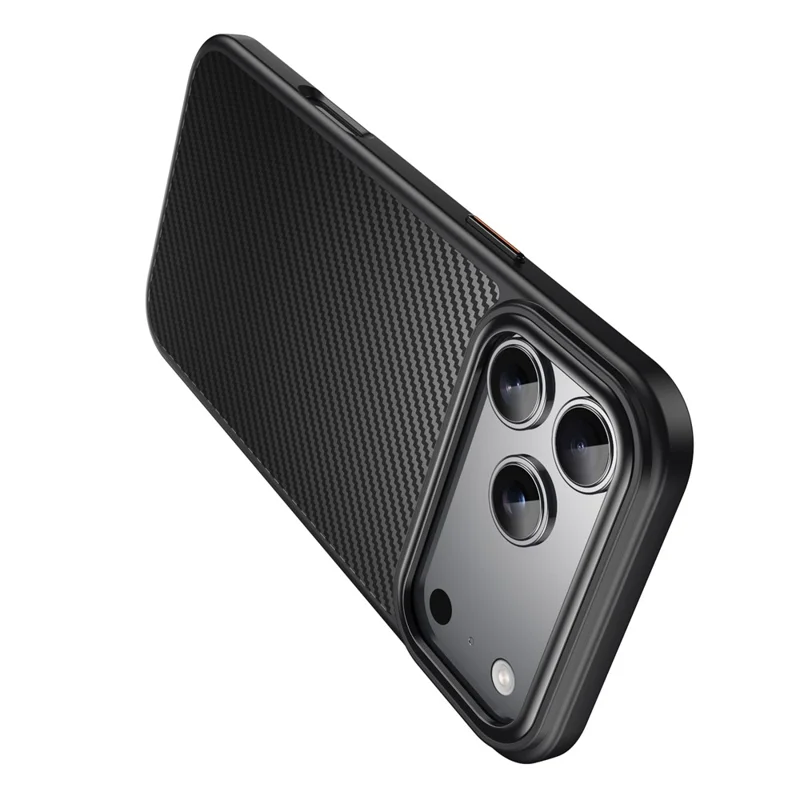 For iPhone 17 Pro Magnetic Case Compatible with MagSafe Carbon Fiber Texture PC + TPU Cover - Black