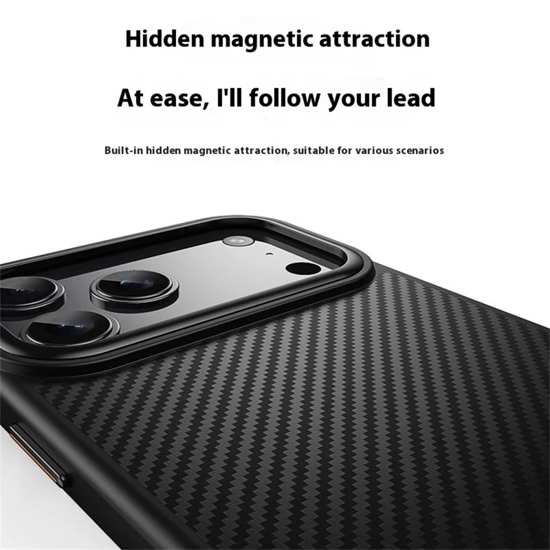 For iPhone 17 Pro Magnetic Case Compatible with MagSafe Carbon Fiber Texture PC + TPU Cover - Black