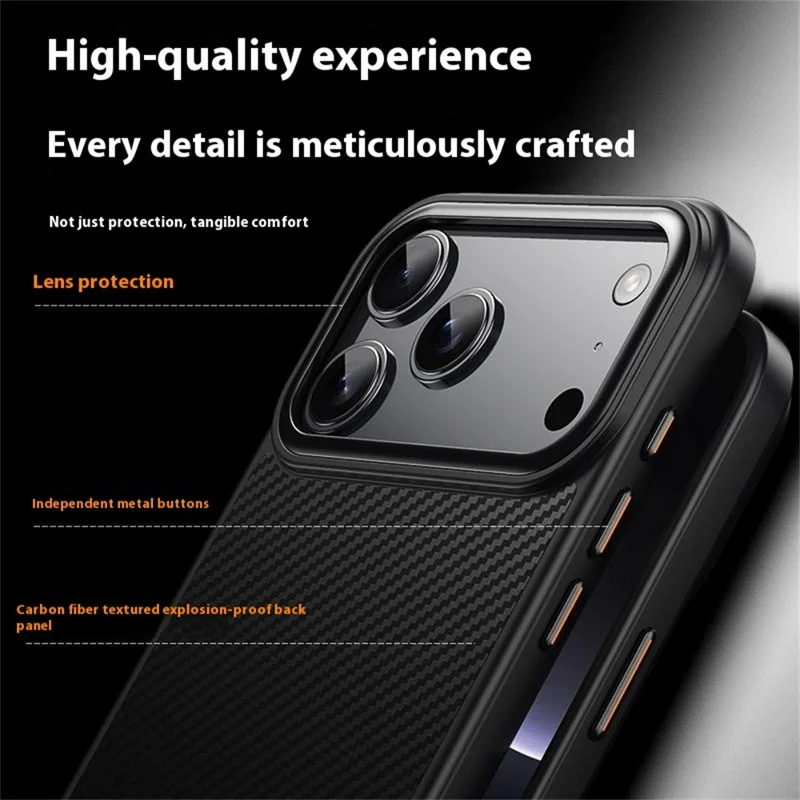 For iPhone 17 Pro Magnetic Case Compatible with MagSafe Carbon Fiber Texture PC + TPU Cover - Black