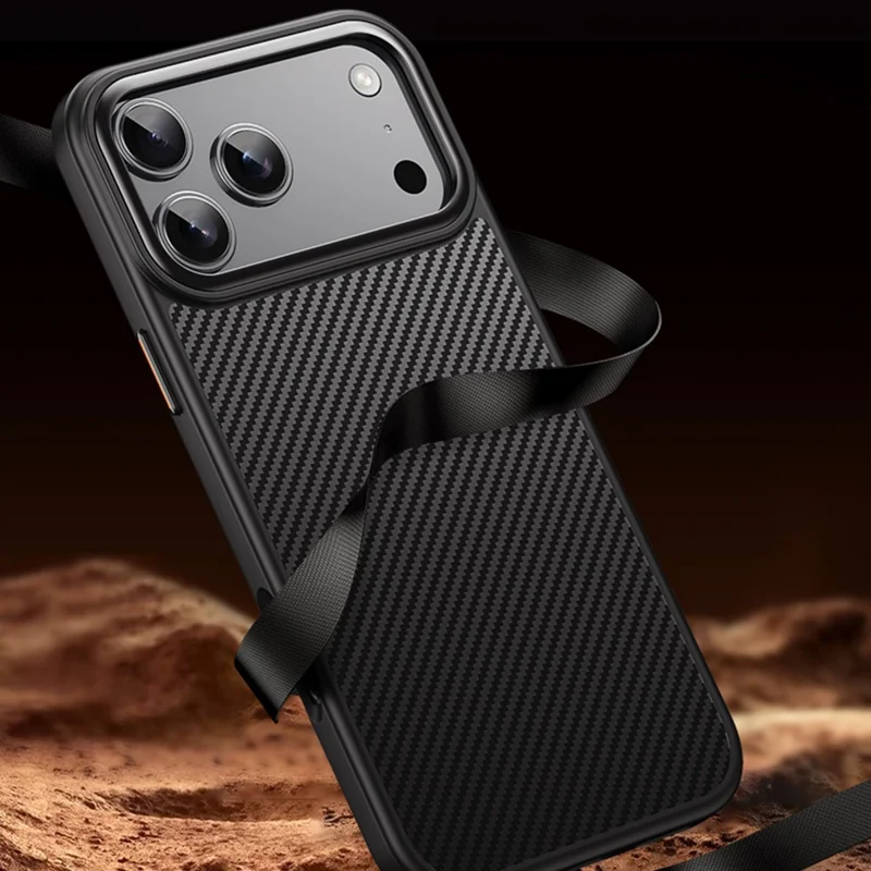 For iPhone 17 Pro Magnetic Case Compatible with MagSafe Carbon Fiber Texture PC + TPU Cover - Black