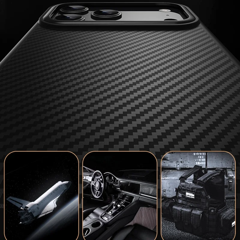 For iPhone 17 Pro Magnetic Case Compatible with MagSafe Carbon Fiber Texture PC + TPU Cover - Black
