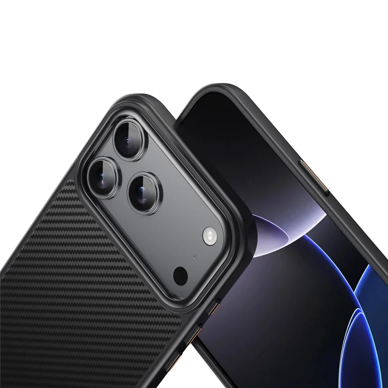 For iPhone 17 Pro Magnetic Case Compatible with MagSafe Carbon Fiber Texture PC + TPU Cover - Black