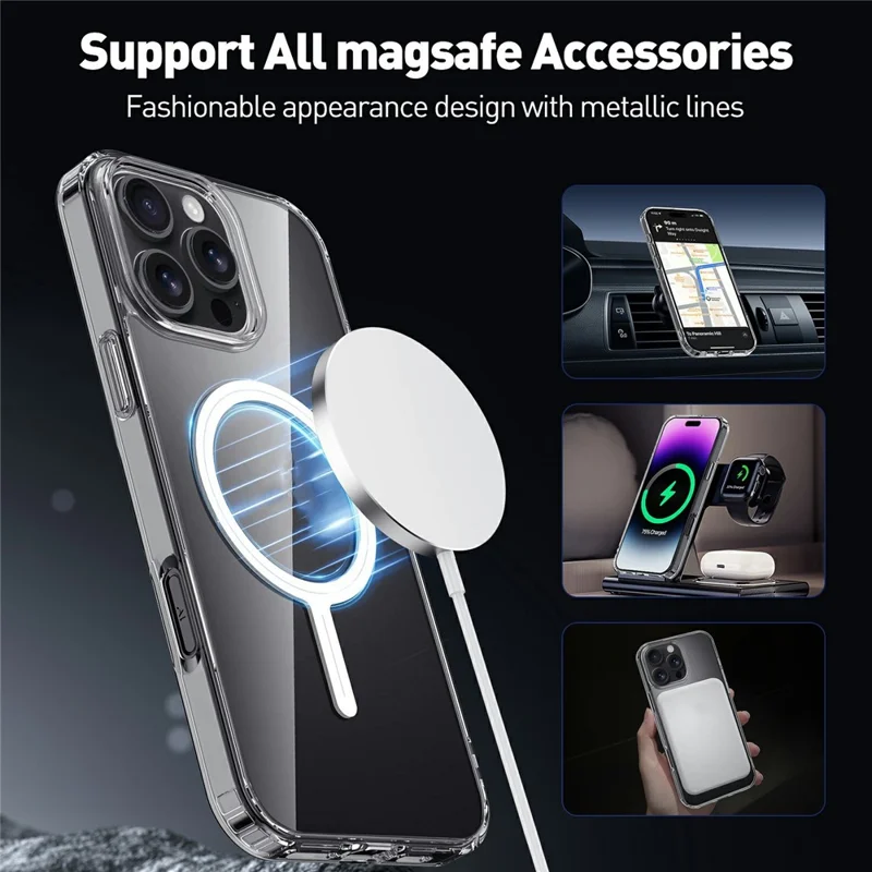 For iPhone 16 Pro Max Magnetic Case TPU + Acrylic Clear Phone Back Cover