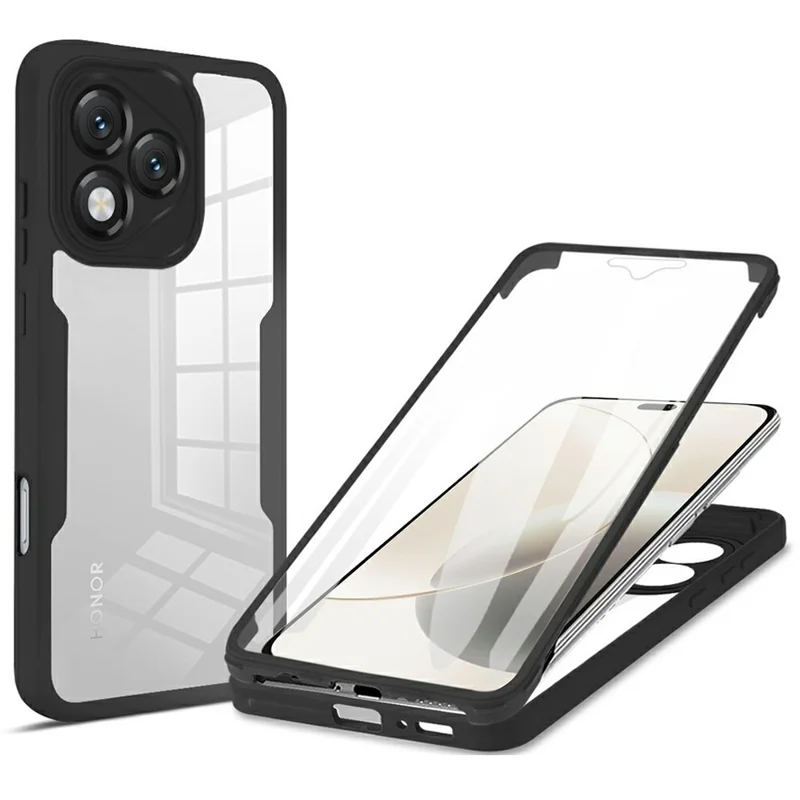 Чехол For Honor 400 Lite 5G Акриловый + TPU прозрачный чехол для телефона с защитной ПЭТ-пленкой - Черный