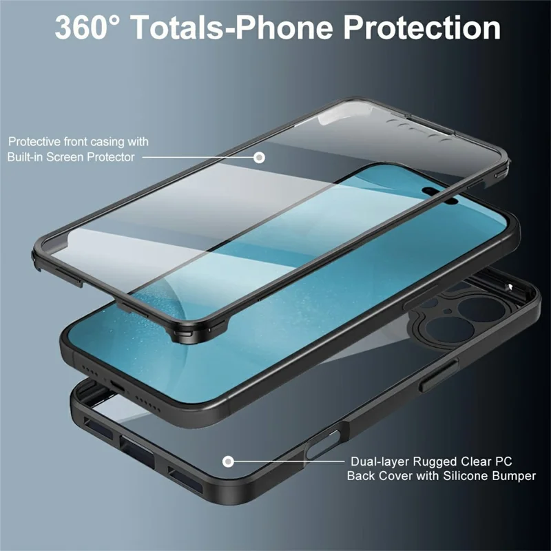 For iPhone 17 Case Acrylic + TPU Clear Phone Cover with PET Screen Film - Black