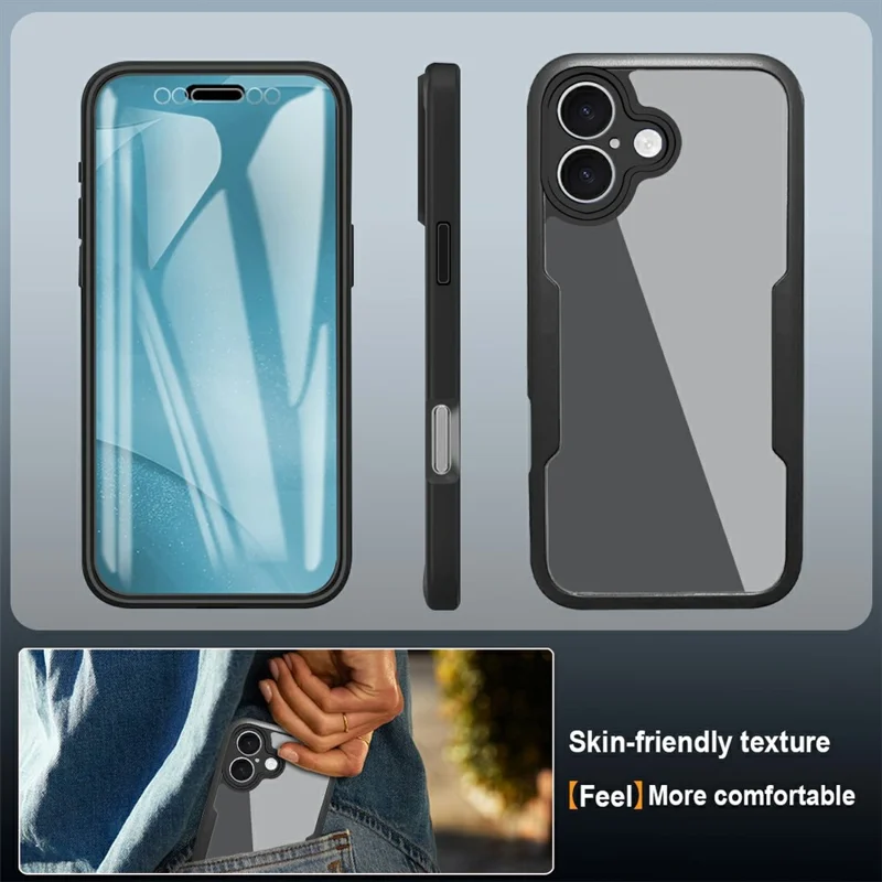 For iPhone 17 Case Acrylic + TPU Clear Phone Cover with PET Screen Film - Black