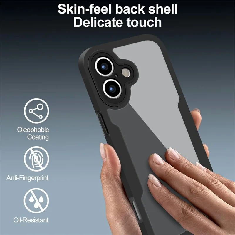 For iPhone 17 Case Acrylic + TPU Clear Phone Cover with PET Screen Film - Black