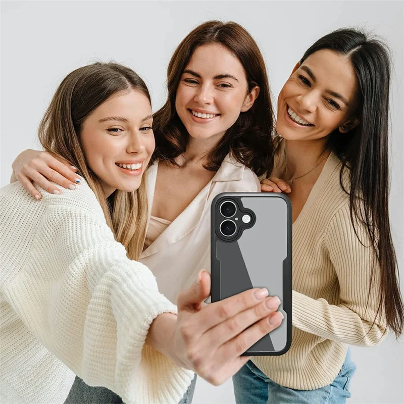 For iPhone 17 Case Acrylic + TPU Clear Phone Cover with PET Screen Film - Black