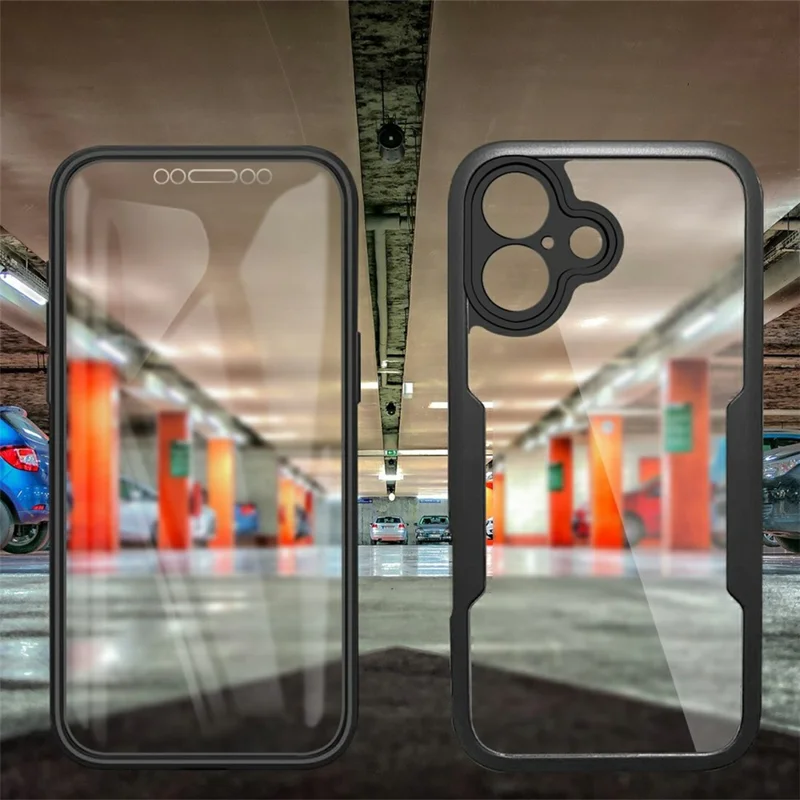 For iPhone 17 Case Acrylic + TPU Clear Phone Cover with PET Screen Film - Black