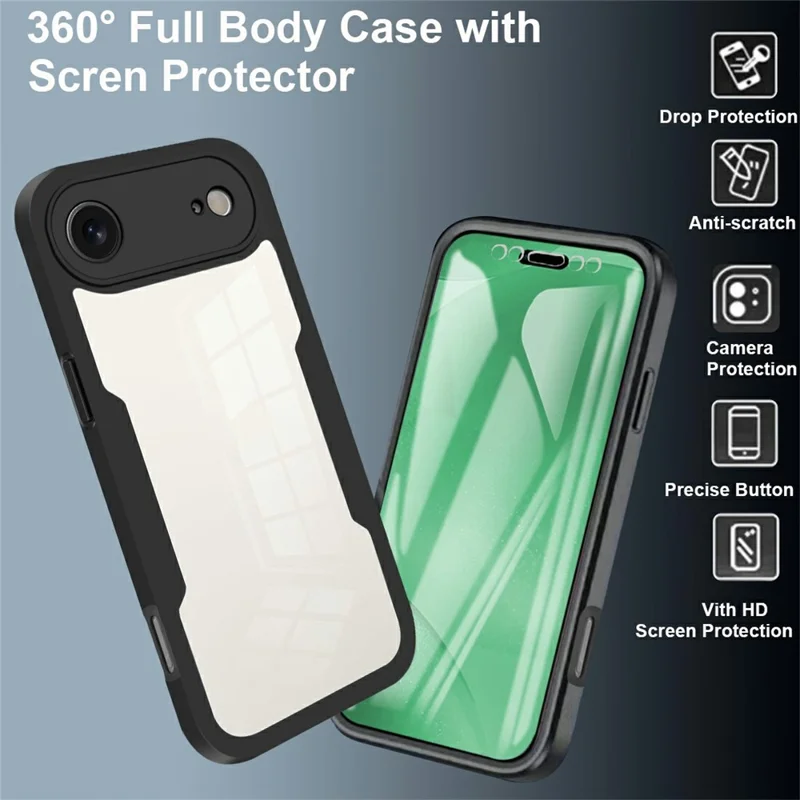 Чехол Air Case для iPhone 17 из акрила + TPU, прозрачный чехол для телефона с защитной ПЭТ-пленкой - Черный