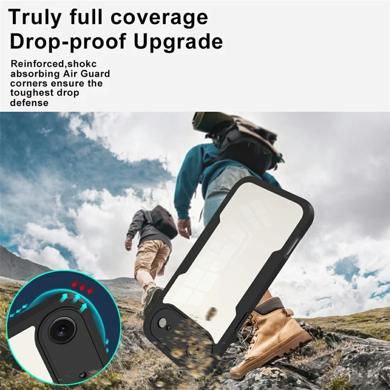 Чехол Air Case для iPhone 17 из акрила + TPU, прозрачный чехол для телефона с защитной ПЭТ-пленкой - Черный