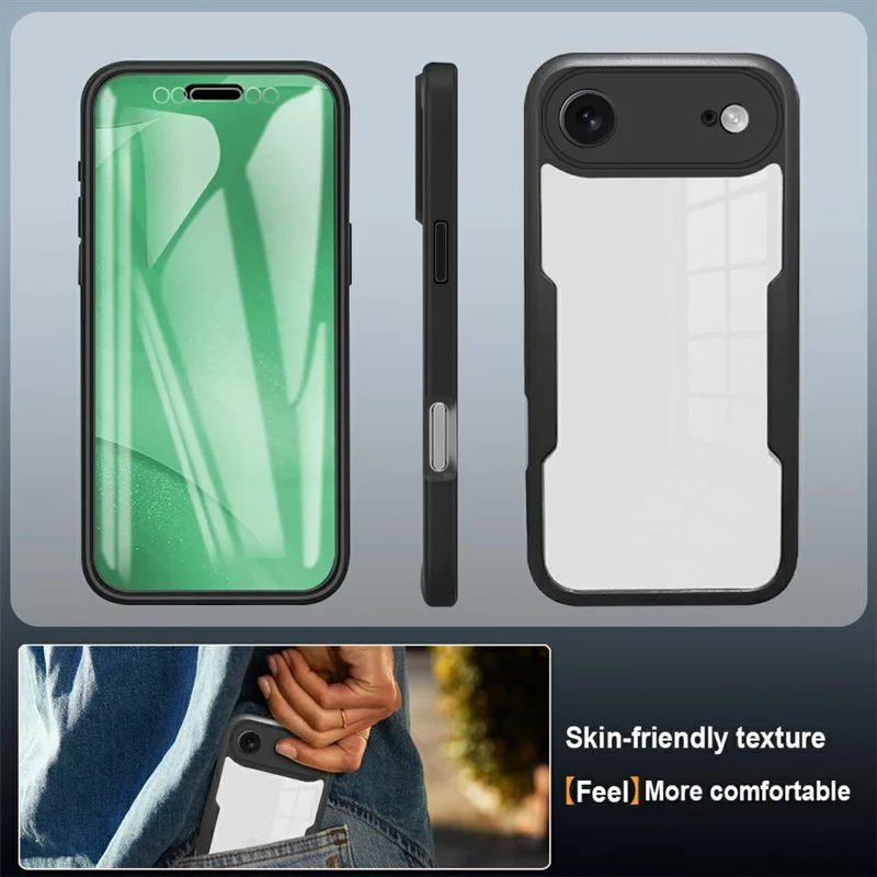 Чехол Air Case для iPhone 17 из акрила + TPU, прозрачный чехол для телефона с защитной ПЭТ-пленкой - Черный