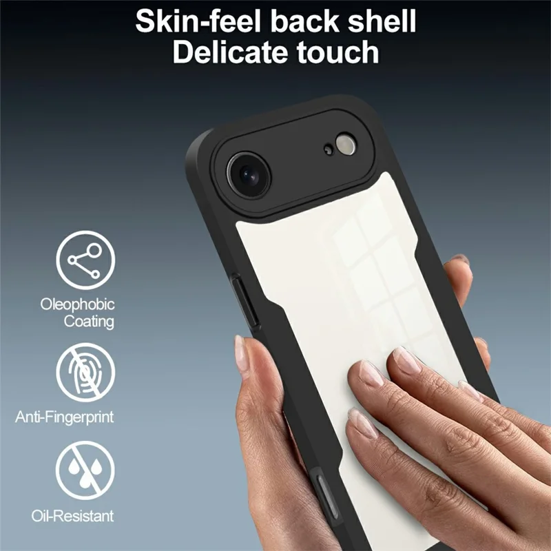 Чехол Air Case для iPhone 17 из акрила + TPU, прозрачный чехол для телефона с защитной ПЭТ-пленкой - Черный