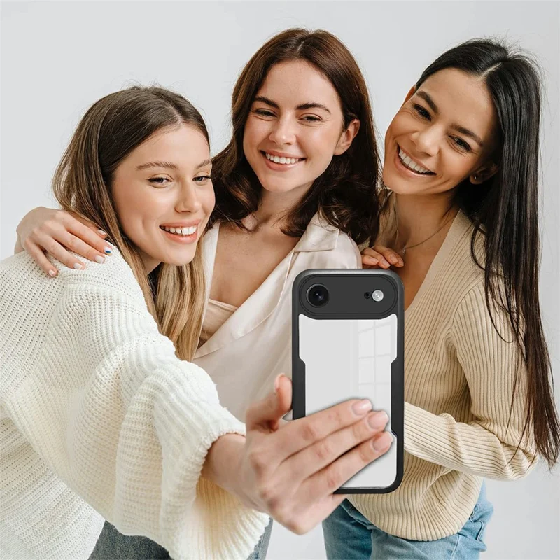 Чехол Air Case для iPhone 17 из акрила + TPU, прозрачный чехол для телефона с защитной ПЭТ-пленкой - Черный
