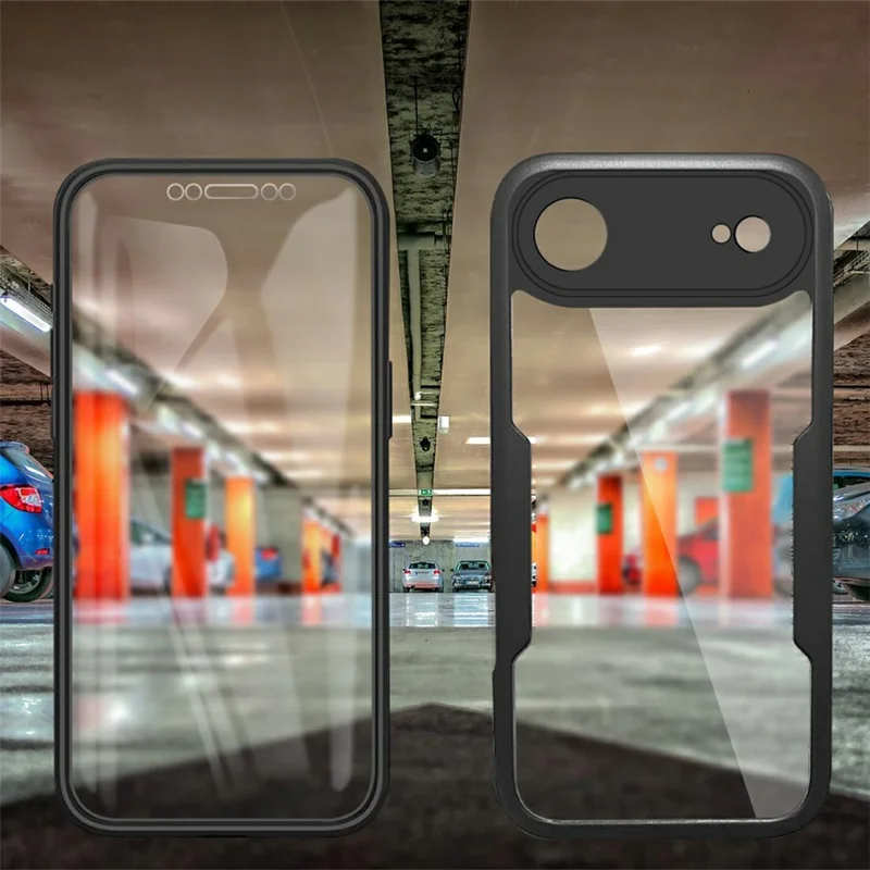 Чехол Air Case для iPhone 17 из акрила + TPU, прозрачный чехол для телефона с защитной ПЭТ-пленкой - Черный