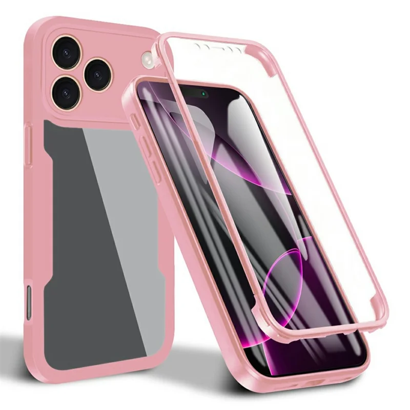 For iPhone 17 Pro Case Acrylic + TPU Clear Phone Cover with PET Screen Film - Pink