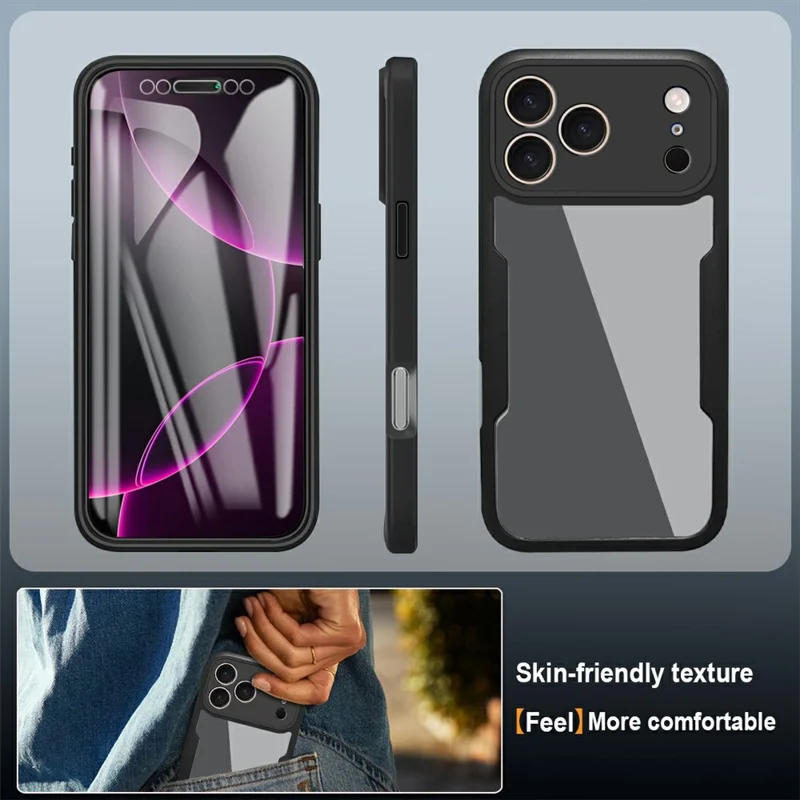 For iPhone 17 Pro Case Acrylic + TPU Clear Phone Cover with PET Screen Film - Pink