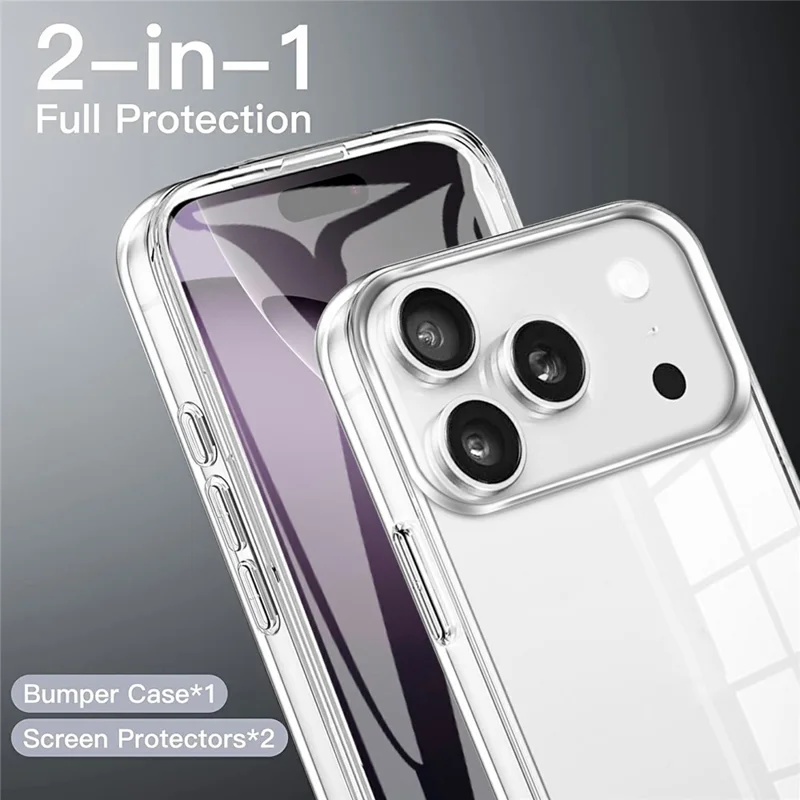 Funda para iPhone 17 Pro con Marco de TPU, Parte Trasera Transparente de Acrílico y Cubierta Protectora con Película de PET