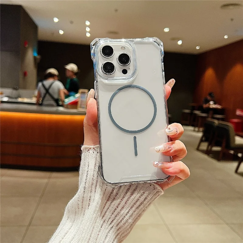 For iPhone 15 Pro Max Magnetic Case Drop-Proof TPU + PC Phone Back Cover - Grey