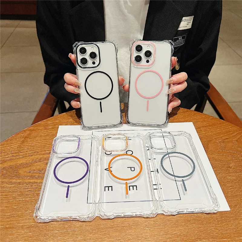 For iPhone 15 Pro Max Magnetic Case Drop-Proof TPU + PC Phone Back Cover - Grey