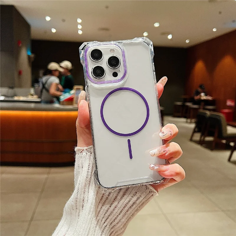 For iPhone 14 Pro Magnetic Case Drop-Proof TPU + PC Phone Back Cover - Purple