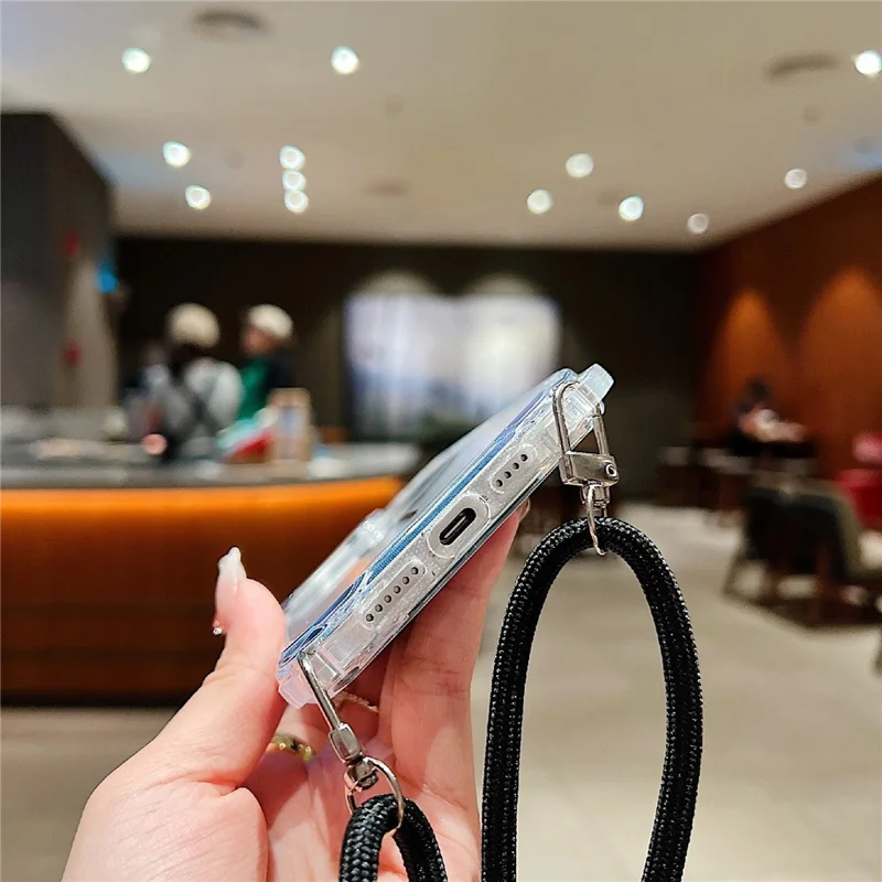 For iPhone 16 Pro Magnetic Case with Lanyard Drop-Proof TPU + PC Phone Back Cover - Black