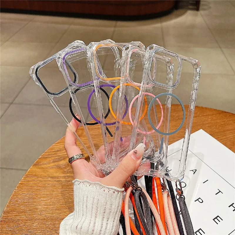 For iPhone 16 Pro Magnetic Case with Lanyard Drop-Proof TPU + PC Phone Back Cover - Black