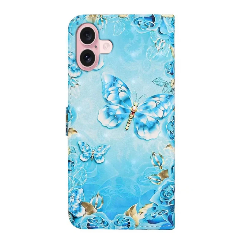 For iPhone 17 Case 3D Creative Pattern PU Leather Stand Phone Cover - Blue Butterfly