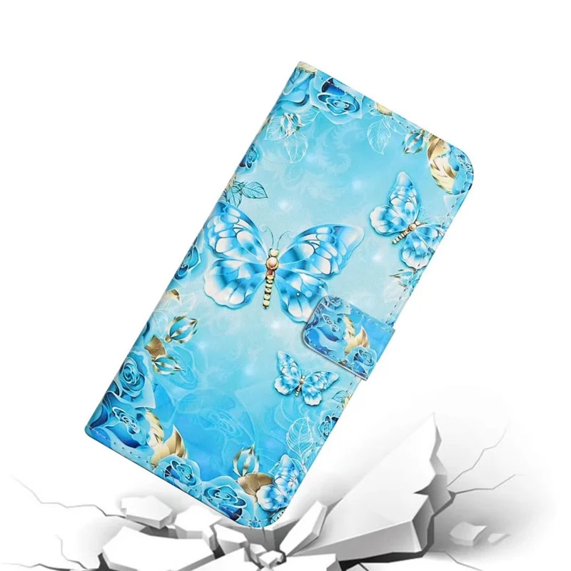 Custodia Air per iPhone 17 con Modello 3D Creativo in Pelle PU con Supporto - Farfalla Blu