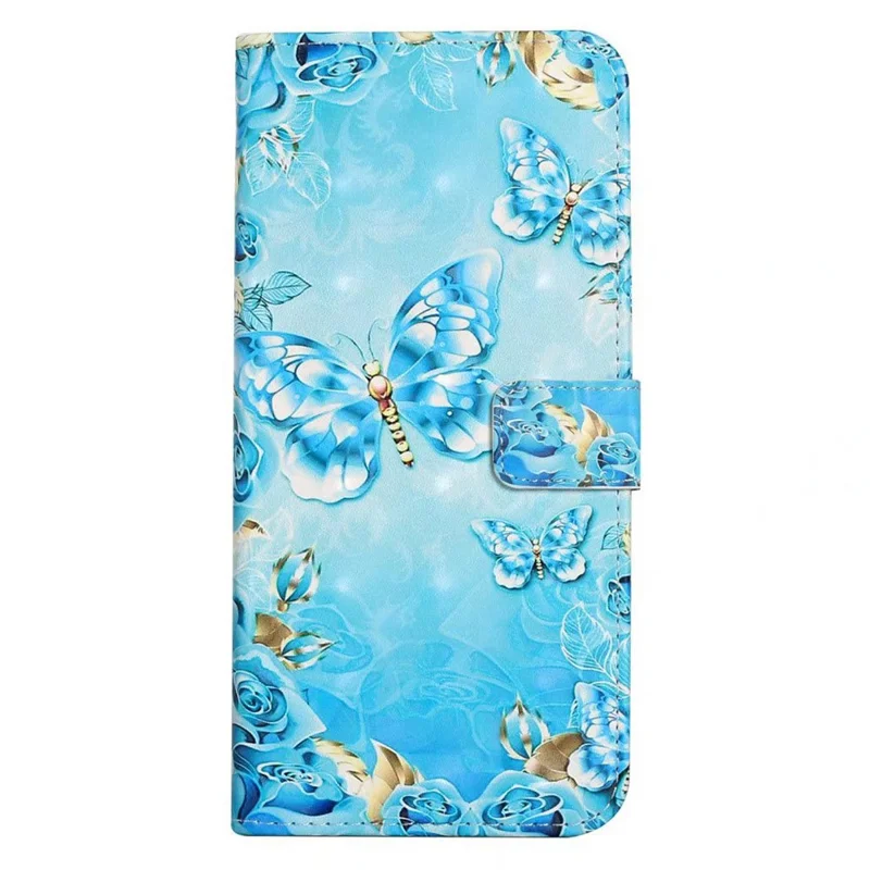 Custodia Air per iPhone 17 con Modello 3D Creativo in Pelle PU con Supporto - Farfalla Blu