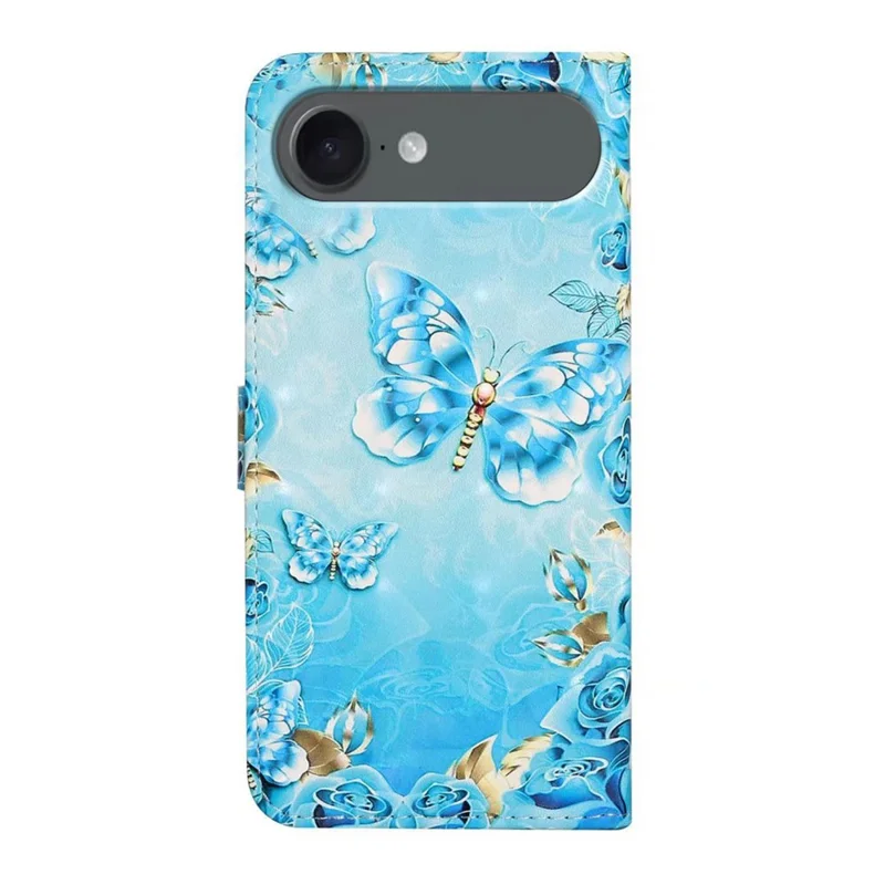 Custodia Air per iPhone 17 con Modello 3D Creativo in Pelle PU con Supporto - Farfalla Blu