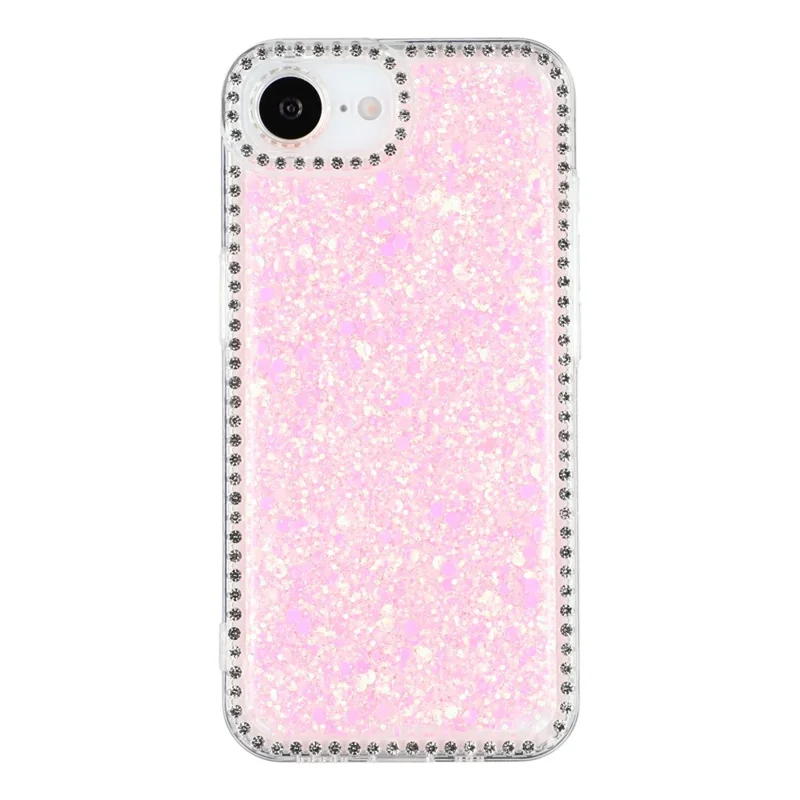For iPhone 16e Case Rhinestone Edge Glitter Epoxy TPU Phone Cover - Pink
