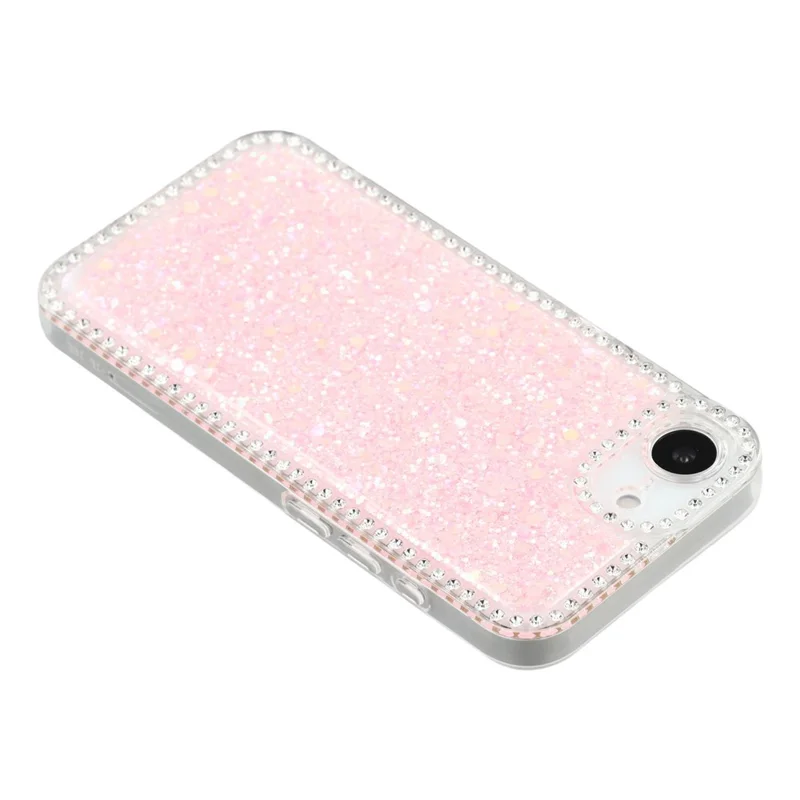 For iPhone 16e Case Rhinestone Edge Glitter Epoxy TPU Phone Cover - Pink