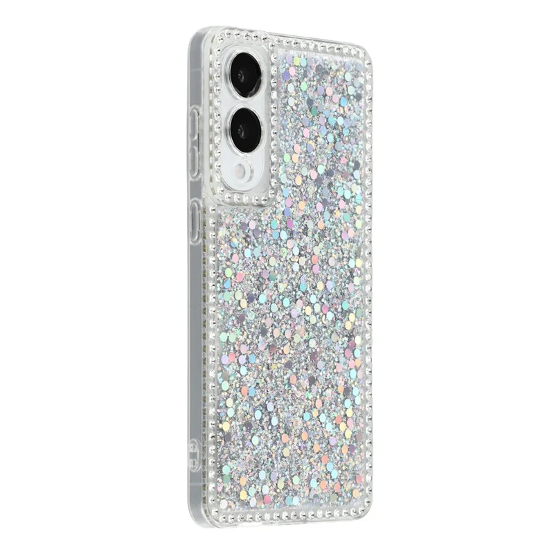 For Samsung Galaxy S25 Edge Case Rhinestone Edge Glitter Epoxy TPU Phone Cover - Silver