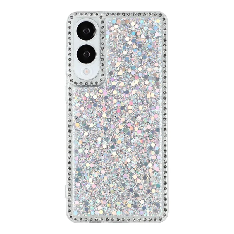 For Samsung Galaxy S25 Edge Case Rhinestone Edge Glitter Epoxy TPU Phone Cover - Silver