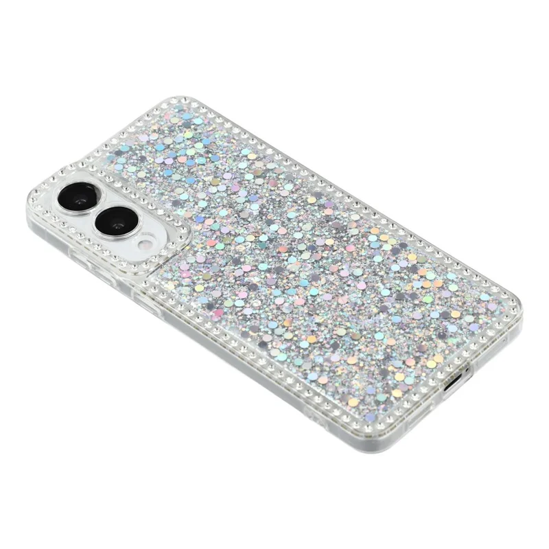 For Samsung Galaxy S25 Edge Case Rhinestone Edge Glitter Epoxy TPU Phone Cover - Silver