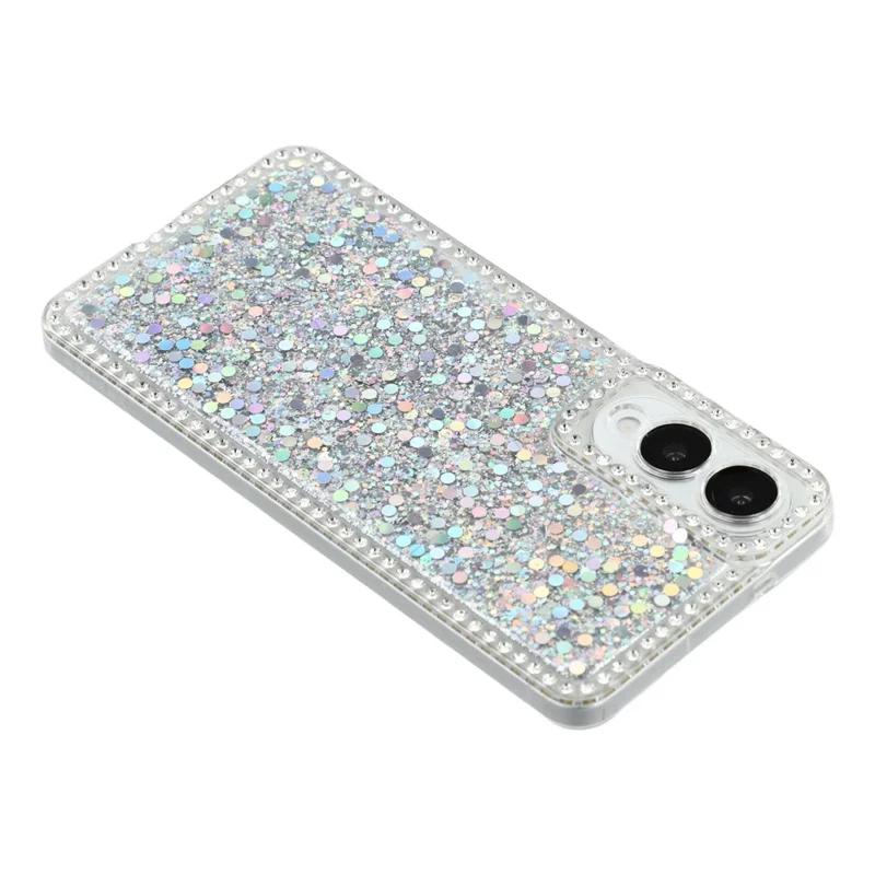 For Samsung Galaxy S25 Edge Case Rhinestone Edge Glitter Epoxy TPU Phone Cover - Silver