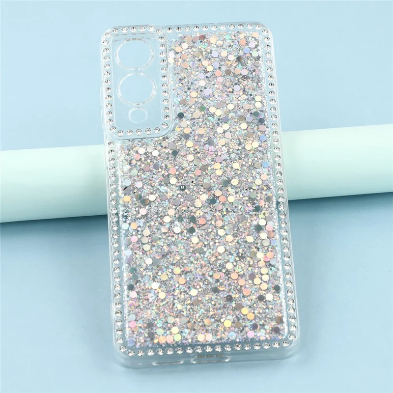 For Samsung Galaxy S25 Edge Case Rhinestone Edge Glitter Epoxy TPU Phone Cover - Silver