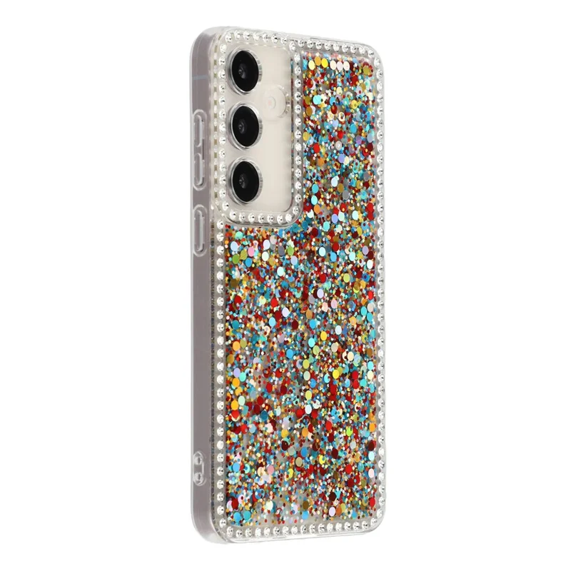 Funda para Samsung Galaxy S24+ con borde de diamantes, brillo y cubierta de teléfono de TPU con resina - Colorida