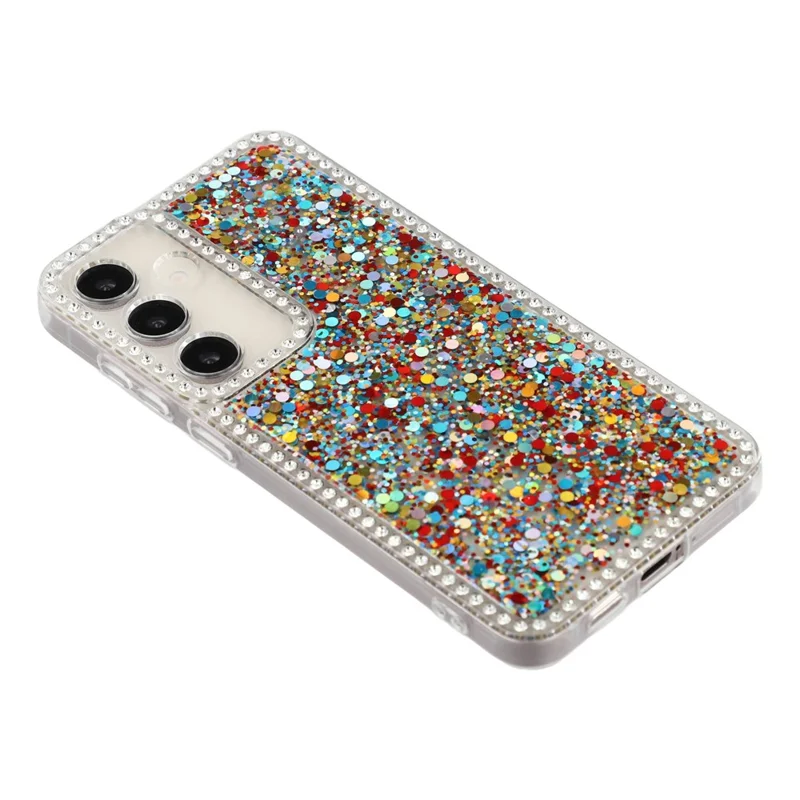 Funda para Samsung Galaxy S24+ con borde de diamantes, brillo y cubierta de teléfono de TPU con resina - Colorida
