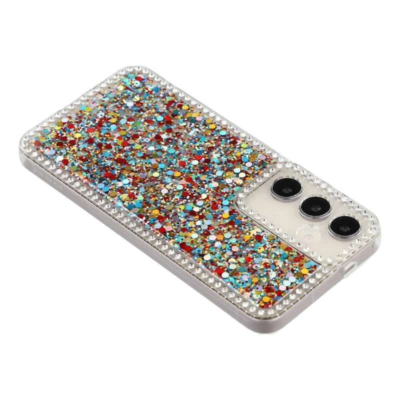 Funda para Samsung Galaxy S24+ con borde de diamantes, brillo y cubierta de teléfono de TPU con resina - Colorida
