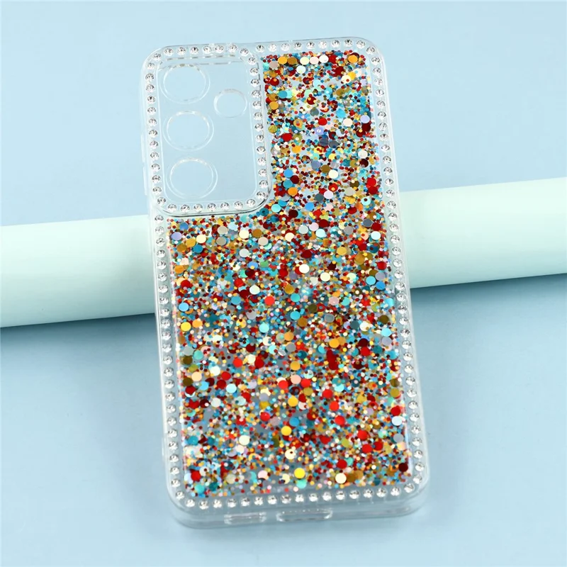 Funda para Samsung Galaxy S24+ con borde de diamantes, brillo y cubierta de teléfono de TPU con resina - Colorida