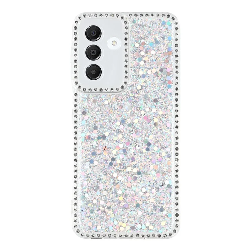For Samsung Galaxy A16 4G / 5G Case Rhinestone Edge Glitter Epoxy TPU Phone Cover - Silver