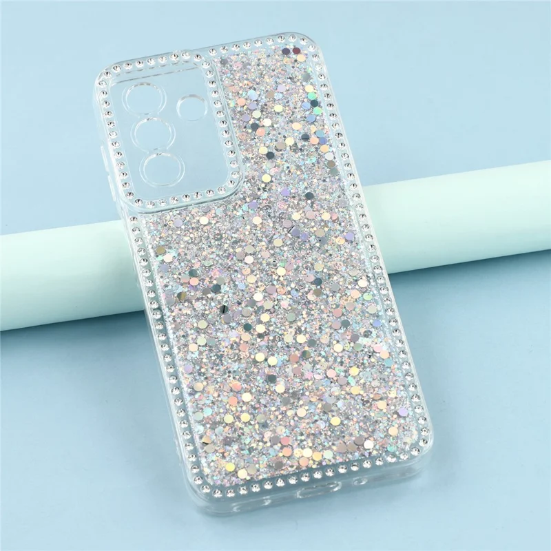 For Samsung Galaxy A16 4G / 5G Case Rhinestone Edge Glitter Epoxy TPU Phone Cover - Silver