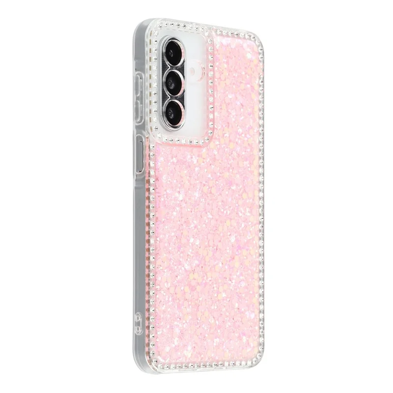 Capa para Samsung Galaxy A56 5G com Strass nas Bordas, Glitter em Epóxi, Capa de Telefone TPU - Rosa
