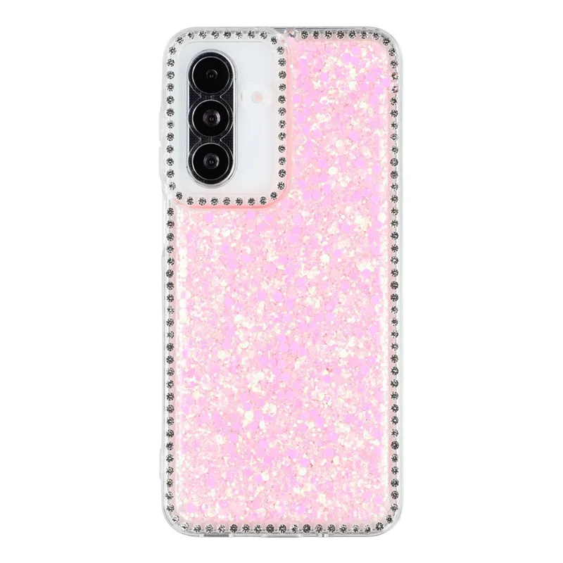 Capa para Samsung Galaxy A56 5G com Strass nas Bordas, Glitter em Epóxi, Capa de Telefone TPU - Rosa