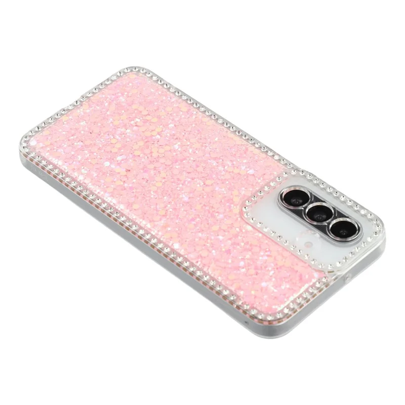 Capa para Samsung Galaxy A56 5G com Strass nas Bordas, Glitter em Epóxi, Capa de Telefone TPU - Rosa