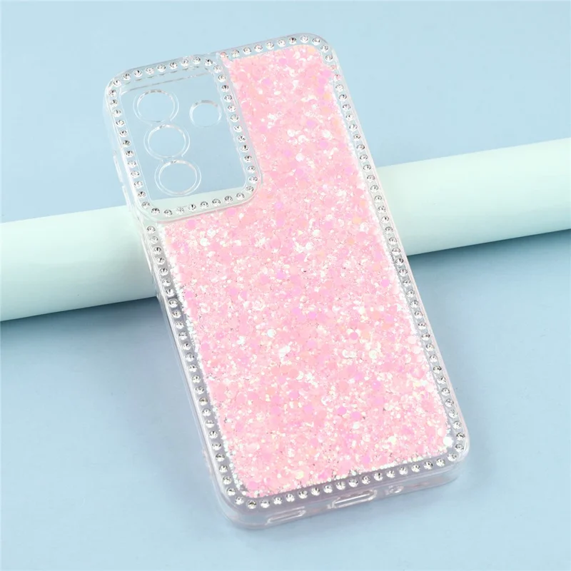 Capa para Samsung Galaxy A56 5G com Strass nas Bordas, Glitter em Epóxi, Capa de Telefone TPU - Rosa
